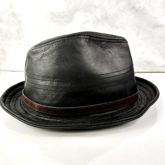 Genuine Leather Fedora XL Black Brown Band American Hat Makers Freedom Hats - Picture 6 of 9